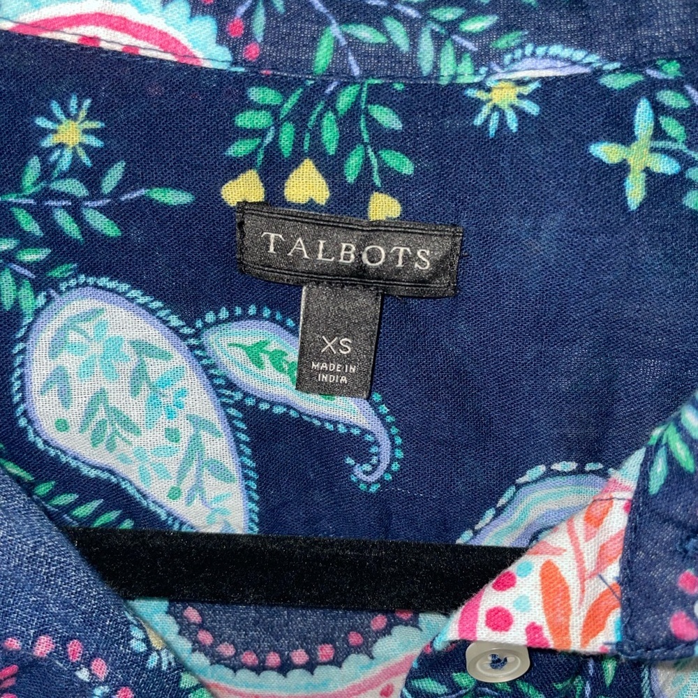 Talbots Navy Paisley Print Button-Down Shirt - Picture 3 of 4